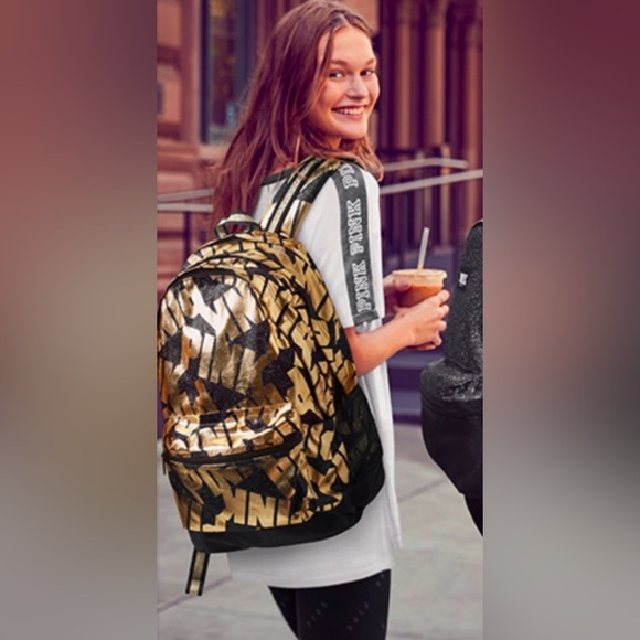 Victoria\'s Secret PINK Bling Campus Backpack Gold Foil PINK bag campus backpack main image 10